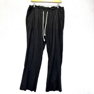 ROXY Linen Blend Pants Womens XL Black Drawstring Relaxed Pockets Relaxed Comfy